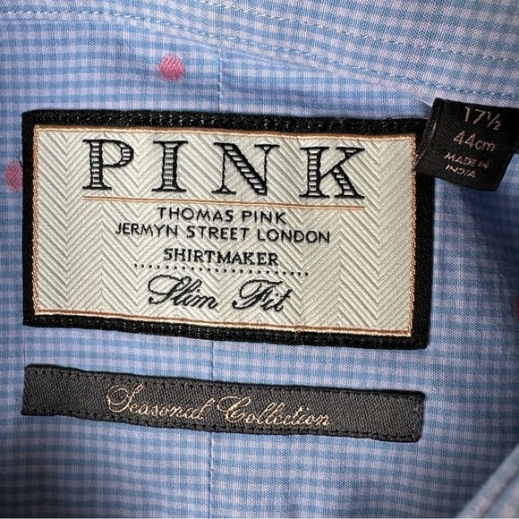 Thomas Pink Men’s Slim Fit Long Sleeves Shirt Blue & Pink Size 17.5 US XL - Picture 6 of 10